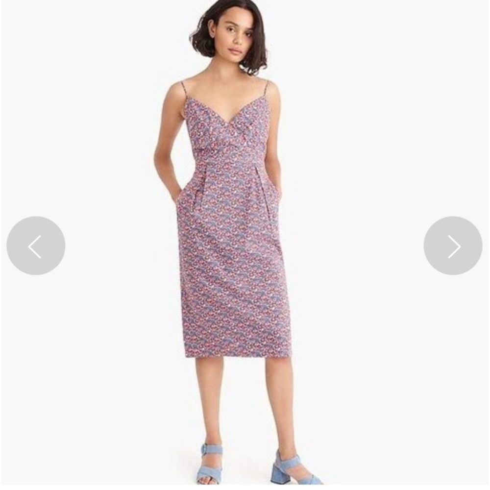 J. Crew Liberty Art Fabrics Sheath Dress Floral Red Blue Sweetheart size 14 NWT